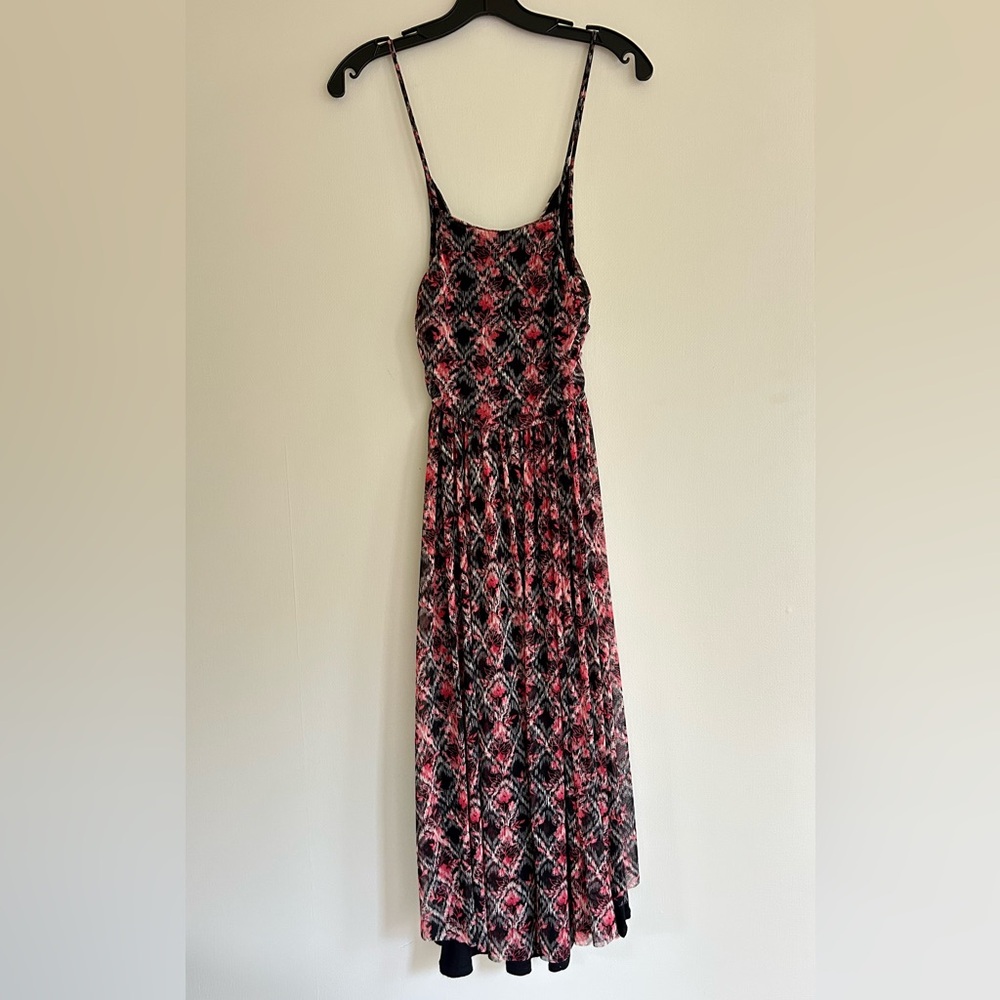 Free People Indie Boho Grunge Sheer Mesh Overlay Crossover Midi Dress Hi Lo Sz S - Picture 9 of 12